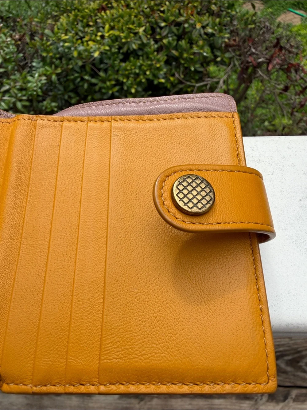 Bottega Veneta Woven Leather Snap Wallet in Mustard GUC